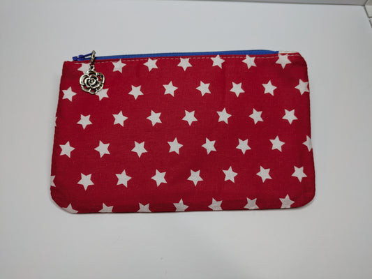 Zipper Pouch- Red with white stars